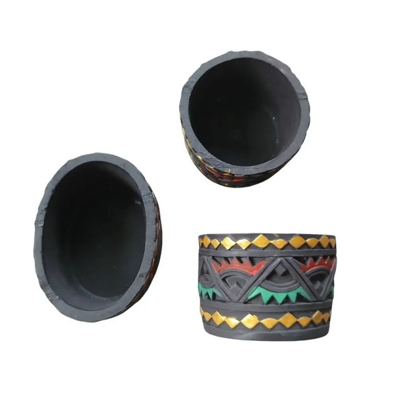 Tealight Candle Holder Set of 3 Aztec Mayan Style Resin - Picture 4 of 6